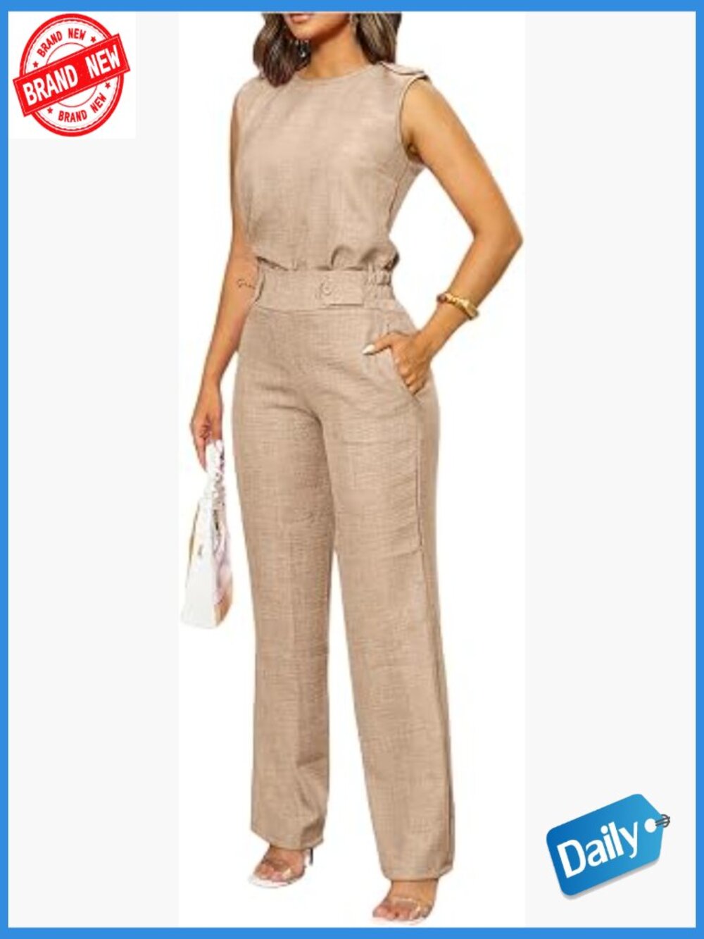 Crew Neck Sleeveless Blouse and Dressy Pant Set 2 Piece Outfit
